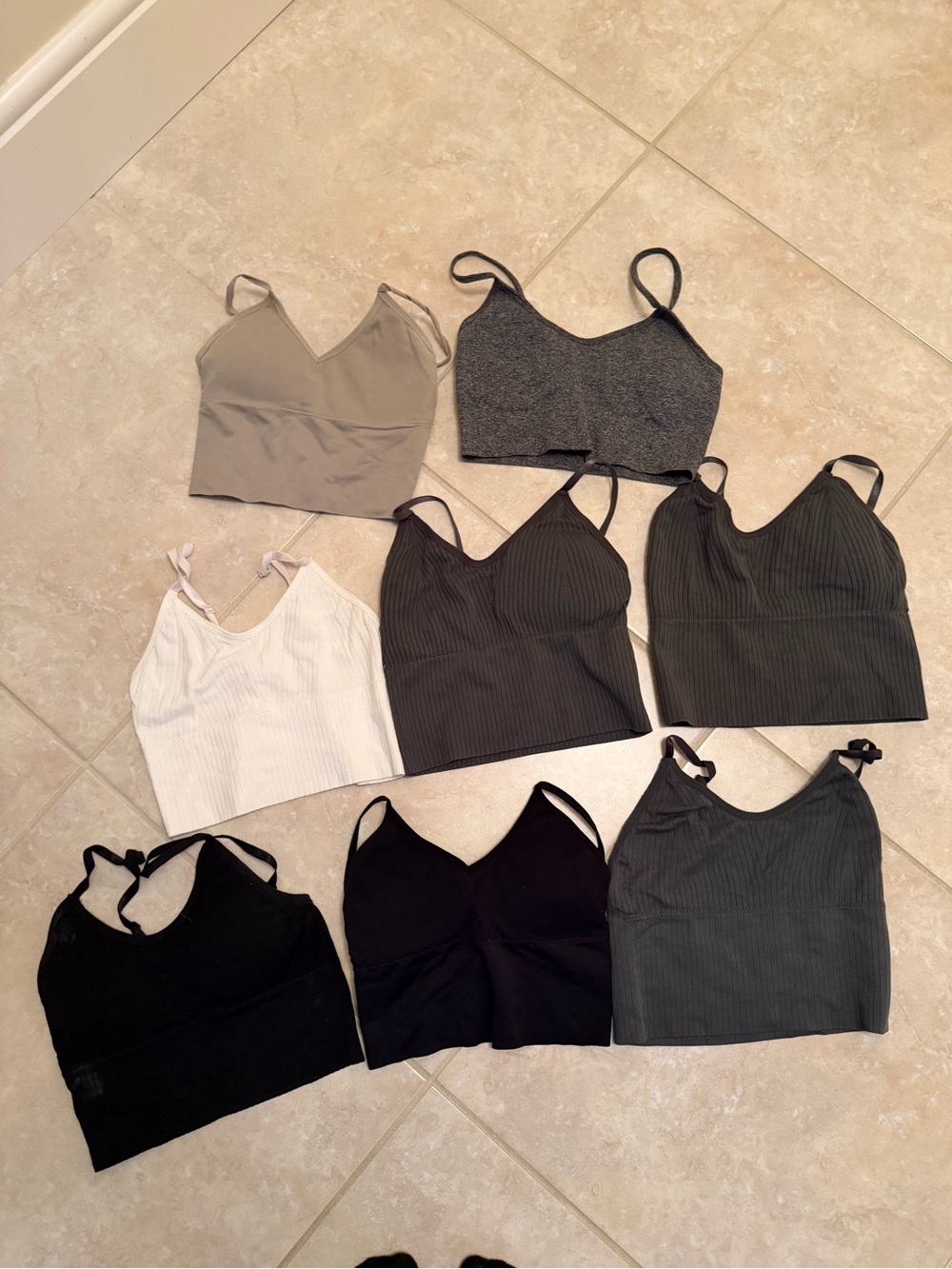 Amazon Women’s Rib & Smooth Crop Top  Set of 8 - Gray, Black, White, Taupe